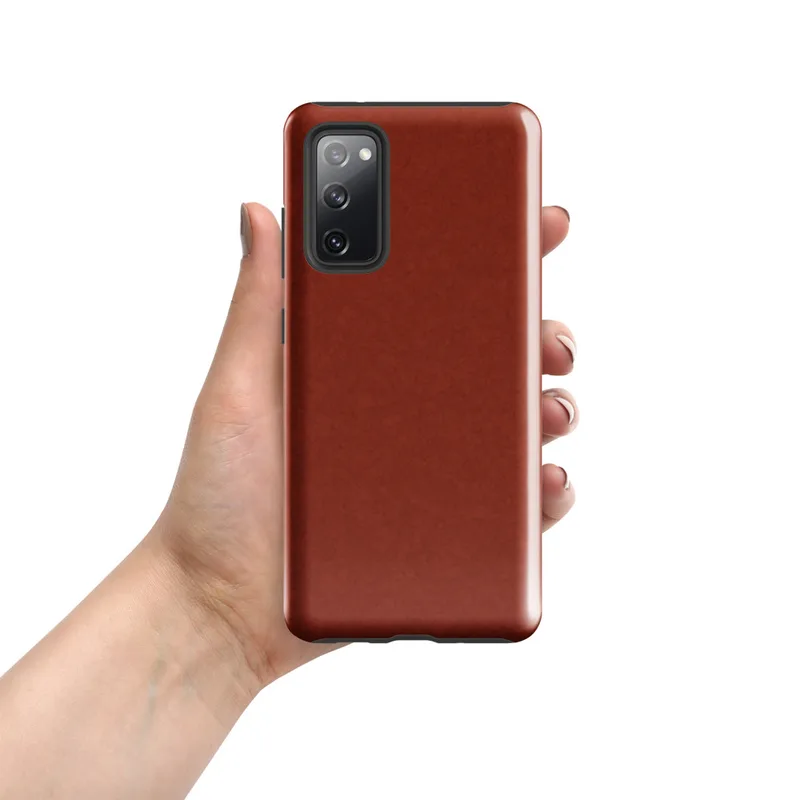 Glossy Crimson Ember Tough Case for Samsung — deep crimson red surface with subtle crackled mosaic texture and warm ember
