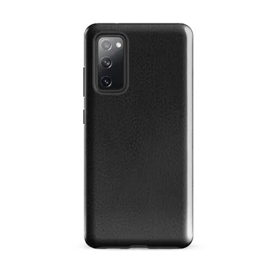 close-up black leather surface with organic grain texture, subtle tonal variation, and natural crease lines throughout on Glossy Midnight Black Leather Edge Tough Case for Samsung - default - Front view