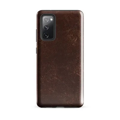 aged mahogany leather surface with amber and tan crackle veining in a distressed vintage patina style on Glossy Worn Leather Heritage Tough Case for Samsung - default - Front view