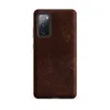 Matte Worn Leather Heritage Tough Case for Samsung — aged mahogany leather surface with amber and tan crackle veining