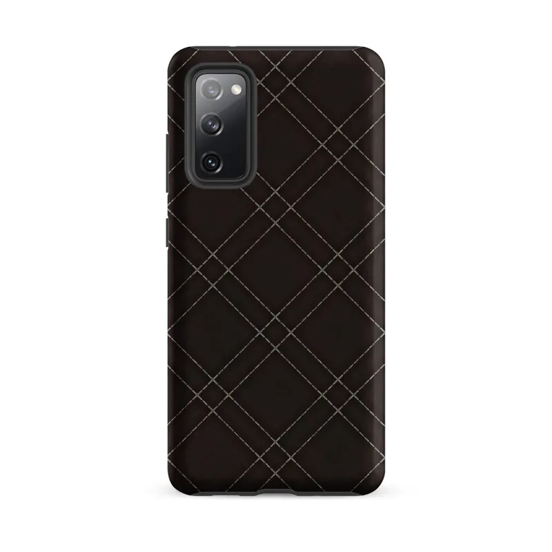 Matte Dark Diamond Quilted Leather Tough Case for Samsung — deep espresso brown quilted leather pattern with a diagonal