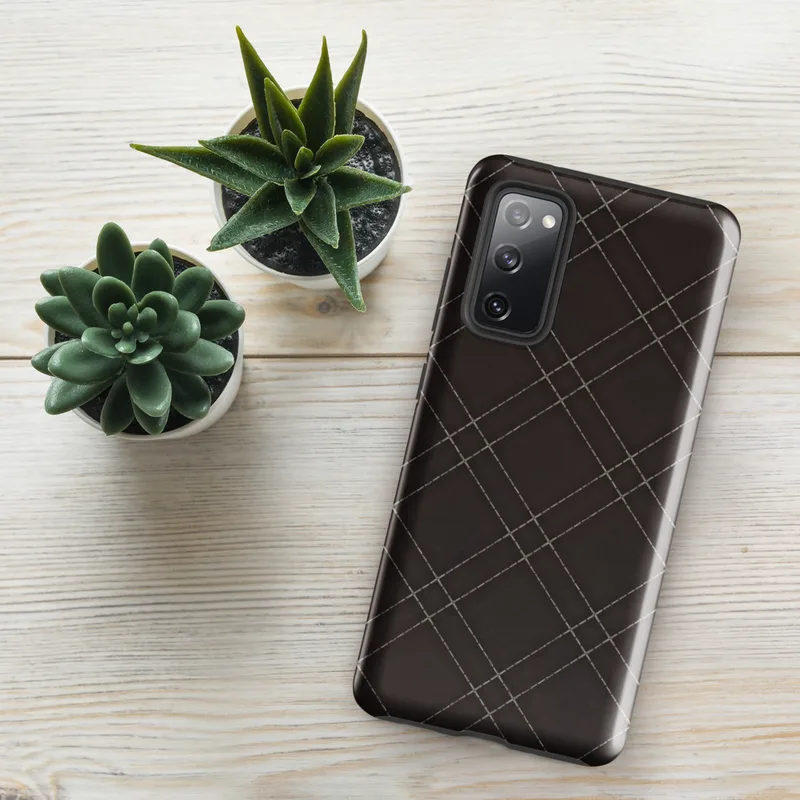 Glossy Dark Diamond Quilted Leather Tough Case for Samsung — deep espresso brown quilted leather pattern with a diagonal