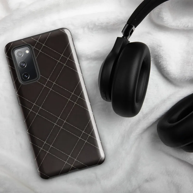 Glossy Dark Diamond Quilted Leather Tough Case for Samsung — deep espresso brown quilted leather pattern with a diagonal
