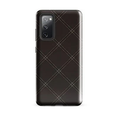 dark brown background with diagonal diamond grid in double dashed stitch lines creating a quilted leather effect on Glossy Dark Diamond Stitch Tough Case for Samsung - default - Front view