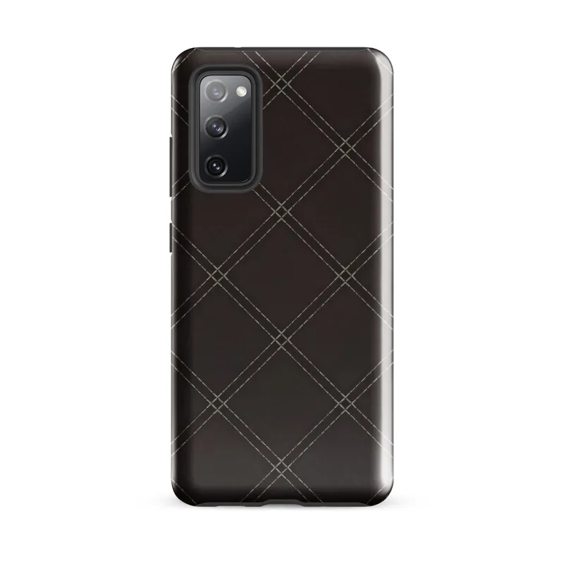 Glossy Dark Diamond Stitch Tough Case for Samsung — dark brown background with diagonal diamond grid in double dashed stitch