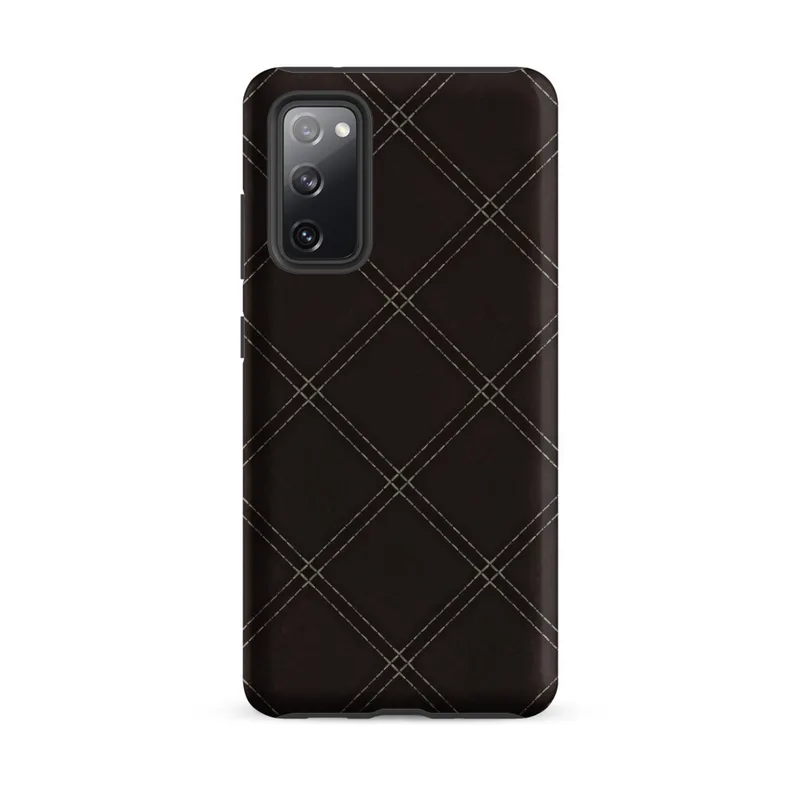 Matte Dark Diamond Stitch Tough Case for Samsung — dark brown background with diagonal diamond grid in double dashed stitch