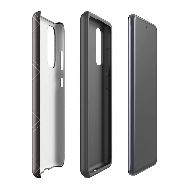 Glossy Dark Diamond Stitch Tough Case for Samsung — dark brown background with diagonal diamond grid in double dashed stitch