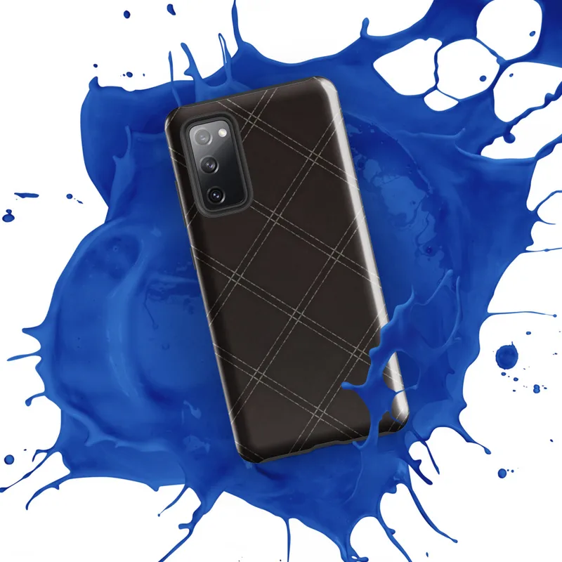 Glossy Dark Diamond Stitch Tough Case for Samsung — dark brown background with diagonal diamond grid in double dashed stitch