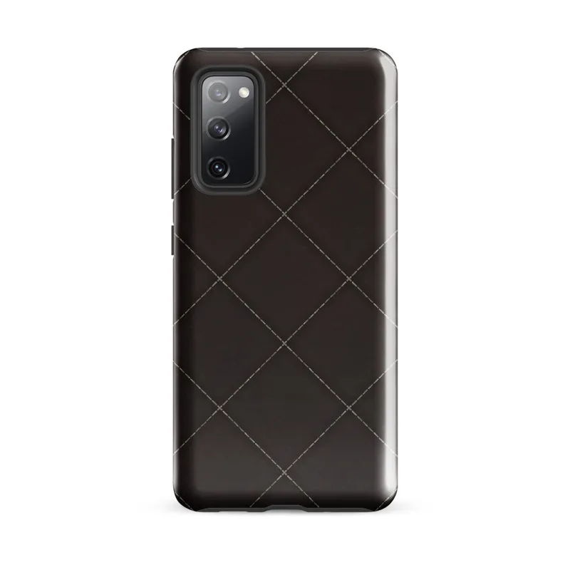 Glossy Dark Diamond Quilted Tough Case for Samsung — dark espresso brown quilted diamond grid pattern with dashed silver