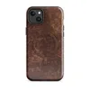 Glossy Worn Leather Vintage MagSafe Tough Case for iPhone — distressed leather texture in deep burgundy and warm tan