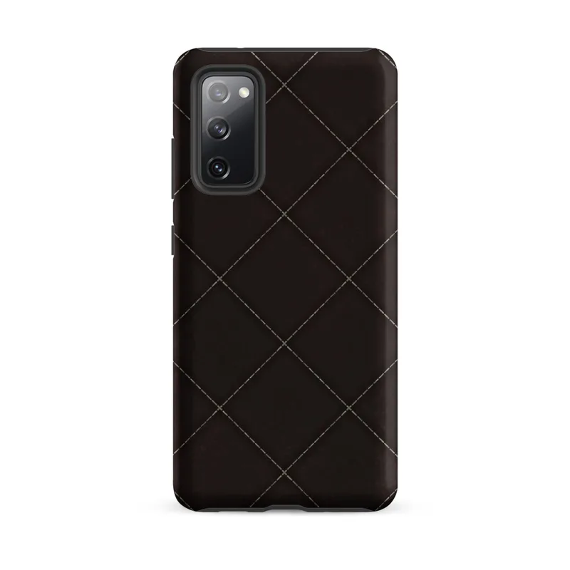 Matte Dark Diamond Quilted Tough Case for Samsung — dark espresso brown quilted diamond grid pattern with dashed silver