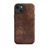 Matte Worn Leather Vintage MagSafe Tough Case for iPhone — distressed leather texture in deep burgundy and warm tan