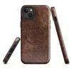 Glossy Worn Leather Vintage MagSafe Tough Case for iPhone — distressed leather texture in deep burgundy and warm tan