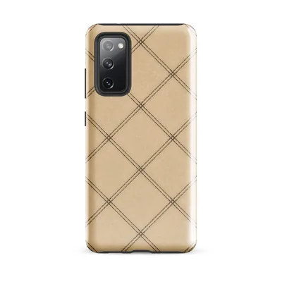 diagonal diamond grid with double brown dashed lines intersecting at small square accent points on a warm beige textured background on Glossy Classic Diamond Lattice Tough Case for Samsung - default - Front view