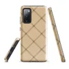 Glossy Classic Diamond Lattice Tough Case for Samsung — diagonal diamond grid with double brown dashed lines intersecting