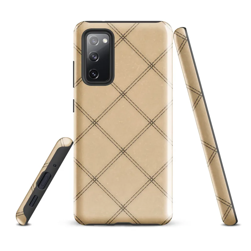 Glossy Classic Diamond Lattice Tough Case for Samsung — diagonal diamond grid with double brown dashed lines intersecting