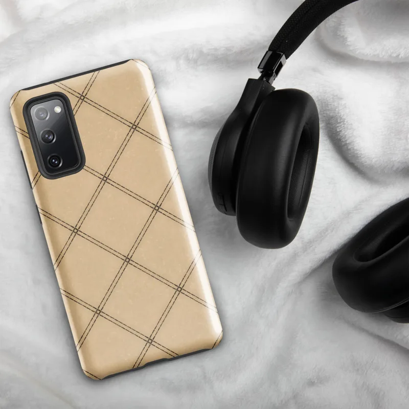 Glossy Classic Diamond Lattice Tough Case for Samsung — diagonal diamond grid with double brown dashed lines intersecting