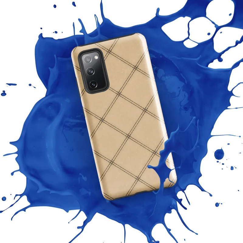 Glossy Classic Diamond Lattice Tough Case for Samsung — diagonal diamond grid with double brown dashed lines intersecting