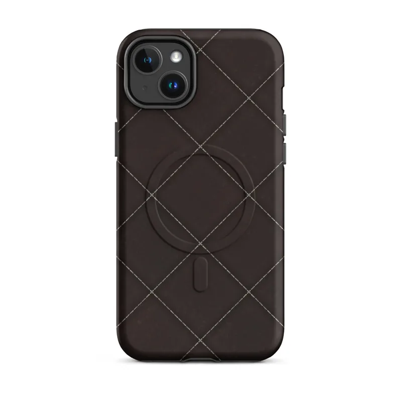 Matte Dark Diamond Quilted MagSafe Tough Case for iPhone — diagonal diamond grid pattern in deep espresso brown with dashed