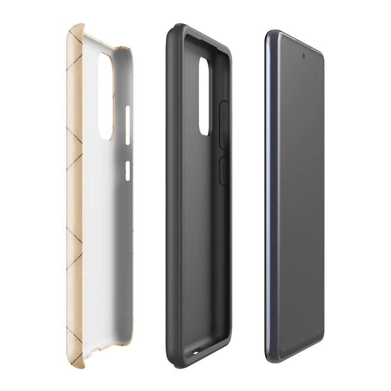 Glossy Golden Diagonal Tile Pattern Tough Case for Samsung — repeating diagonal diamond grid with warm sandy beige tiles