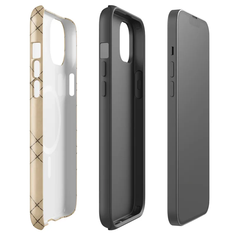 Glossy Woven Diamond Lattice MagSafe Tough Case for iPhone — diagonal double-line lattice grid forming small diamonds
