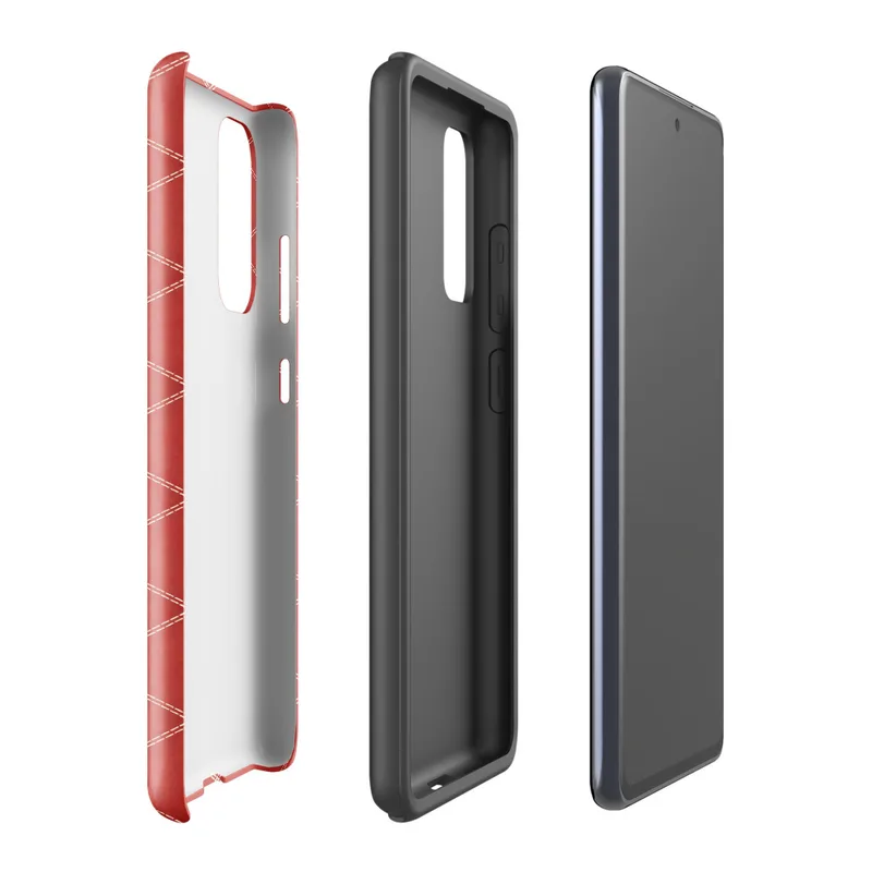 Glossy Red Diamond Quilted Elegance Tough Case for Samsung — repeating diamond argyle grid with ivory double-stitch lines