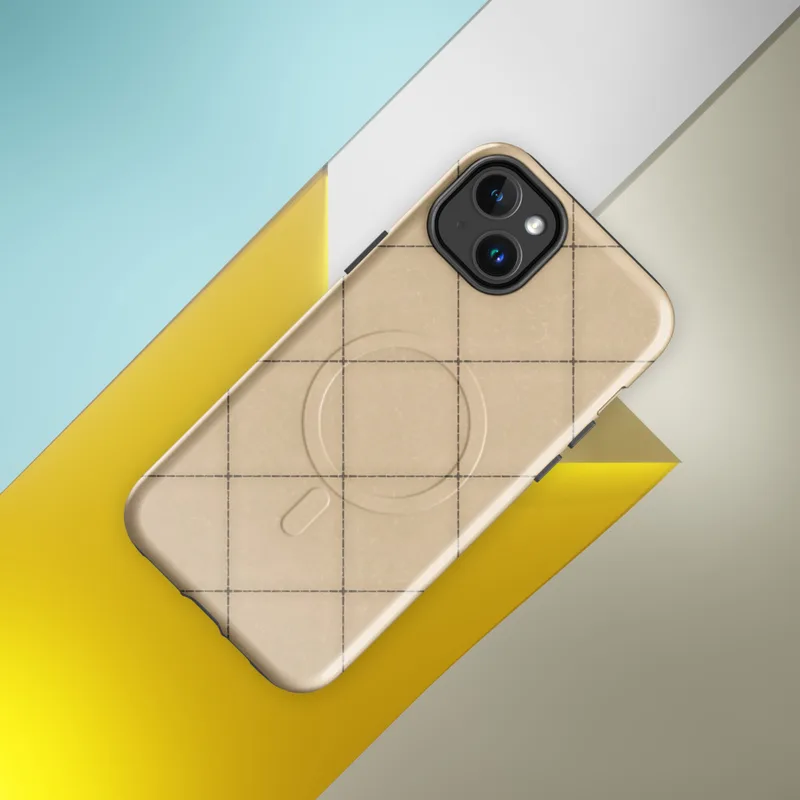 Glossy Stone Tile Diamond Grid MagSafe Tough Case for iPhone — diagonal diamond grid of warm sandy beige stone tiles