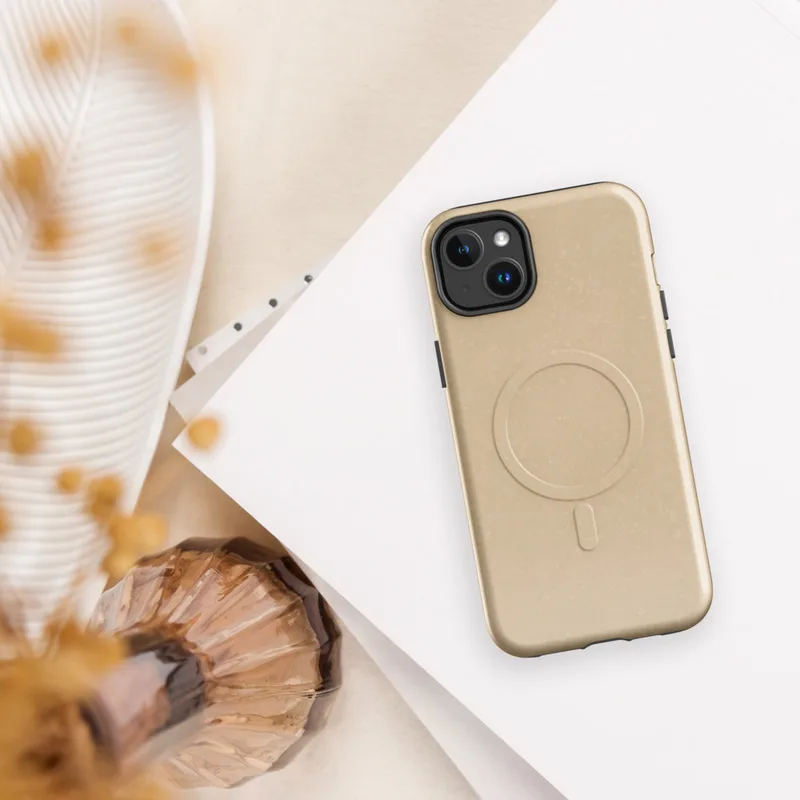 Glossy Desert Sand Minimalist MagSafe Tough Case for iPhone — soft sandy beige surface with a subtle warm-toned organic