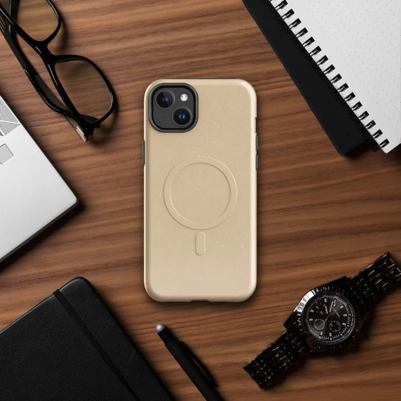 Glossy Desert Sand Minimalist MagSafe Tough Case for iPhone — soft sandy beige surface with a subtle warm-toned organic