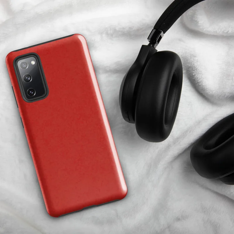 Glossy Scarlet Texture Bold Tough Case for Samsung — deep scarlet red surface with organic mottled texture and subtle tonal