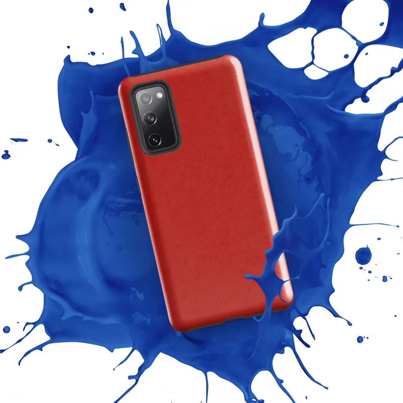 Glossy Scarlet Texture Bold Tough Case for Samsung — deep scarlet red surface with organic mottled texture and subtle tonal