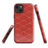 Glossy Crimson Diamond Stitch MagSafe Tough Case for iPhone — red quilted diamond lattice pattern with white double-stitch