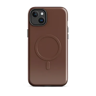 solid deep cognac brown in a smooth matte finish with warm reddish-brown tones on Glossy Rich Cognac MagSafe Tough Case for iPhone - default - Front view
