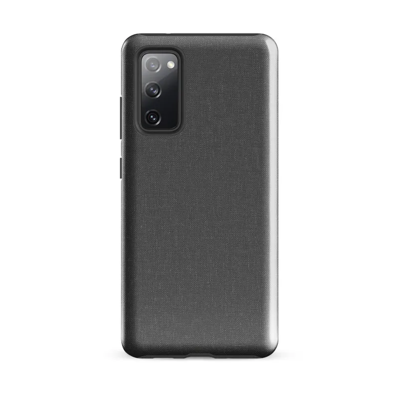 Glossy Slate Linen Texture Tough Case for Samsung — seamless charcoal grey woven linen textile pattern with subtle thread