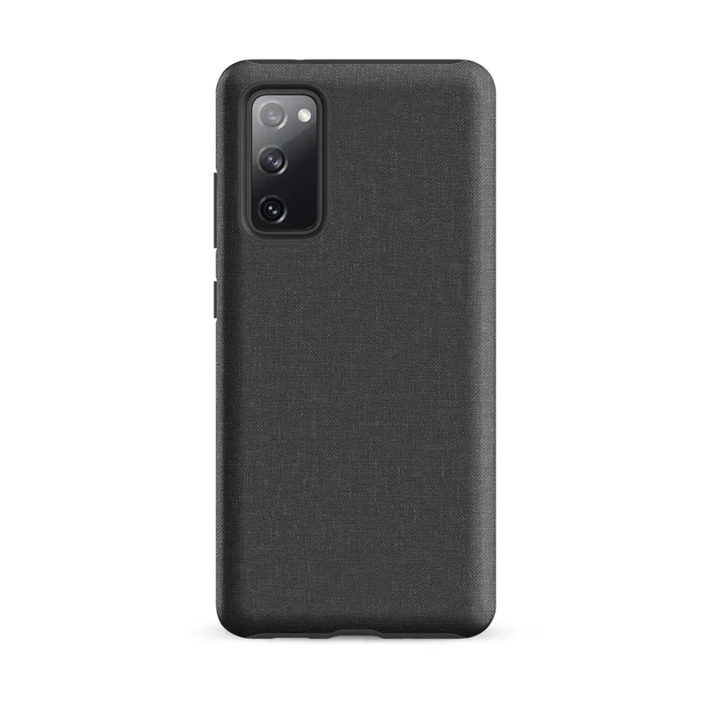 Matte Slate Linen Texture Tough Case for Samsung — seamless charcoal grey woven linen textile pattern with subtle thread