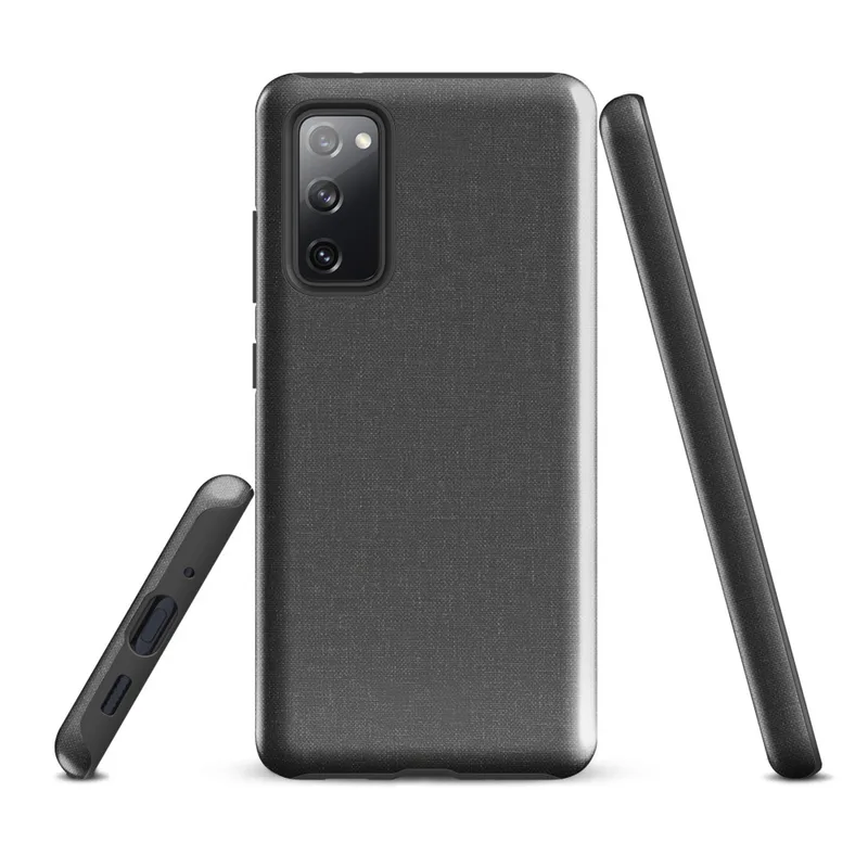Glossy Slate Linen Texture Tough Case for Samsung — seamless charcoal grey woven linen textile pattern with subtle thread