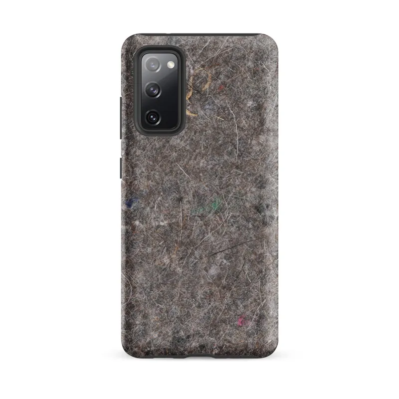 Matte Urban Felt Texture Tough Case for Samsung — close-up photorealistic gray recycled felt surface with scattered fiber