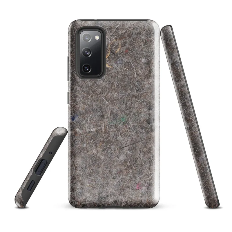 Glossy Urban Felt Texture Tough Case for Samsung — close-up photorealistic gray recycled felt surface with scattered fiber