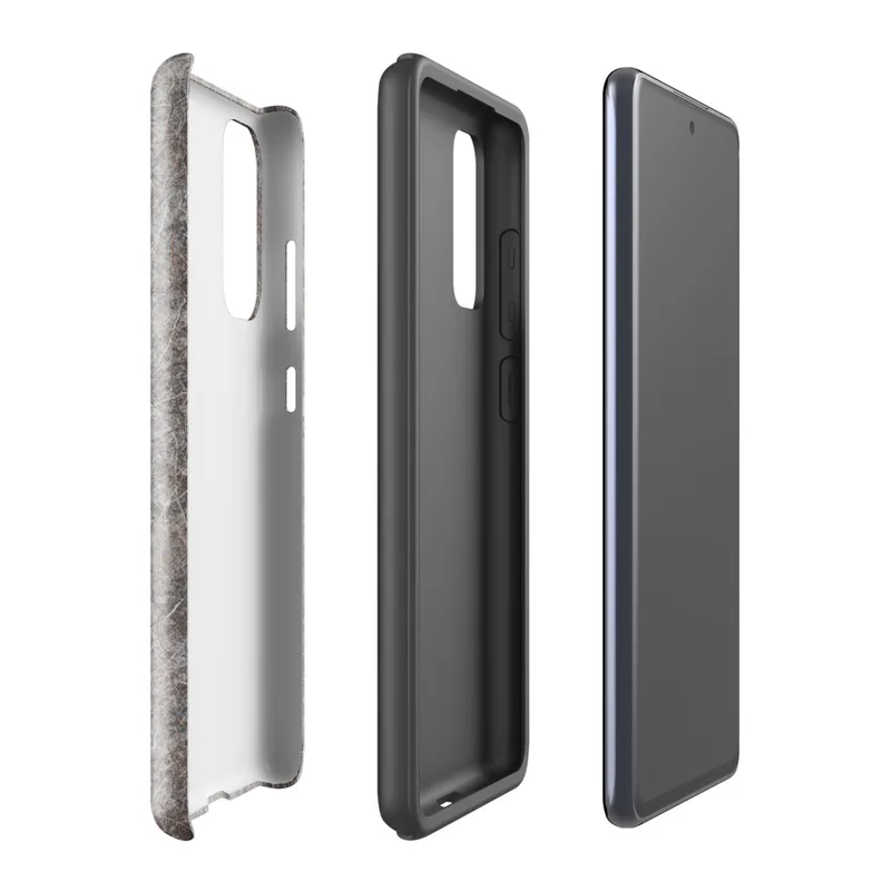 Glossy Urban Felt Texture Tough Case for Samsung — close-up photorealistic gray recycled felt surface with scattered fiber