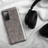 Glossy Urban Felt Texture Tough Case for Samsung — close-up photorealistic gray recycled felt surface with scattered fiber