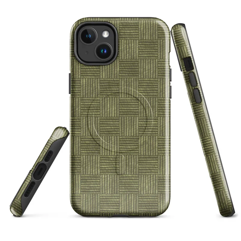 Glossy Woven Earth Basket Weave MagSafe Tough Case for iPhone — repeating alternating square tile basket weave pattern