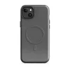 Glossy Slate Grey Woven Texture MagSafe Tough Case for iPhone — seamless woven linen textile pattern in muted slate grey
