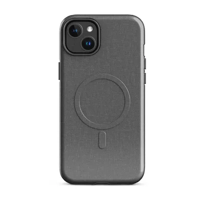 seamless woven linen textile pattern in muted slate grey with subtle fabric grain detail on Glossy Slate Grey Woven Texture MagSafe Tough Case for iPhone - default - Front view