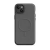 Matte Slate Grey Woven Texture MagSafe Tough Case for iPhone — seamless woven linen textile pattern in muted slate grey