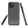 Glossy Slate Grey Woven Texture MagSafe Tough Case for iPhone — seamless woven linen textile pattern in muted slate grey