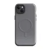 Glossy Steel Grey Linen Texture MagSafe Tough Case for iPhone — soft steel grey linen-style textile texture with subtle blue