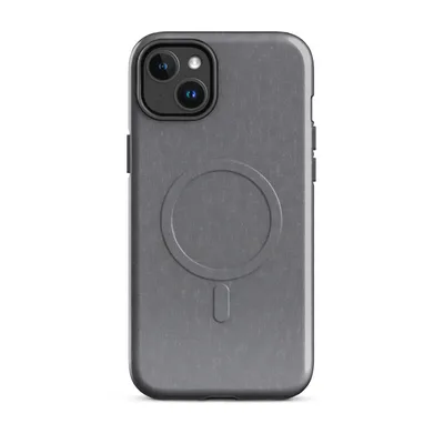soft steel grey linen-style textile texture with subtle blue undertones and a fine woven surface pattern on Glossy Steel Grey Linen Texture MagSafe Tough Case for iPhone - default - Front view