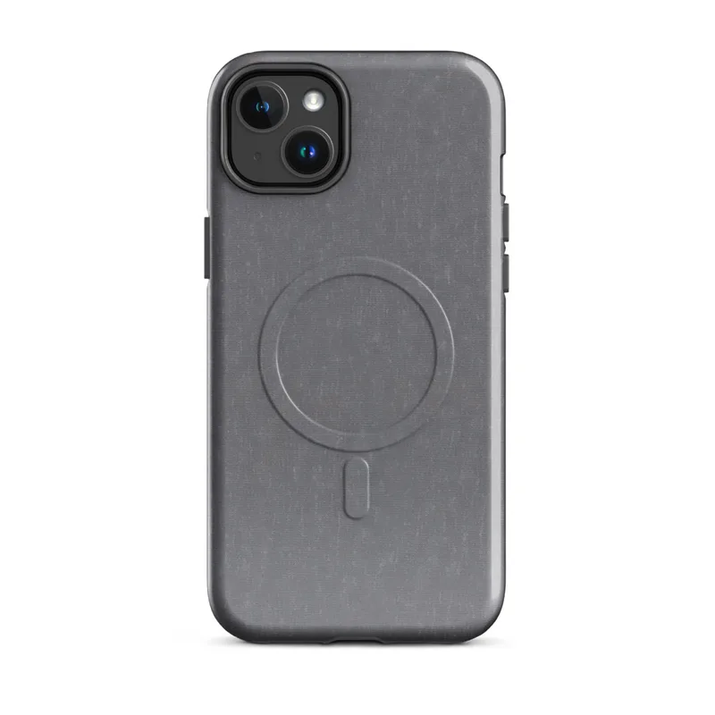 Glossy Steel Grey Linen Texture MagSafe Tough Case for iPhone — soft steel grey linen-style textile texture with subtle blue