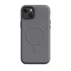 Matte Steel Grey Linen Texture MagSafe Tough Case for iPhone — soft steel grey linen-style textile texture with subtle blue