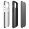 Glossy Steel Grey Linen Texture MagSafe Tough Case for iPhone — soft steel grey linen-style textile texture with subtle blue